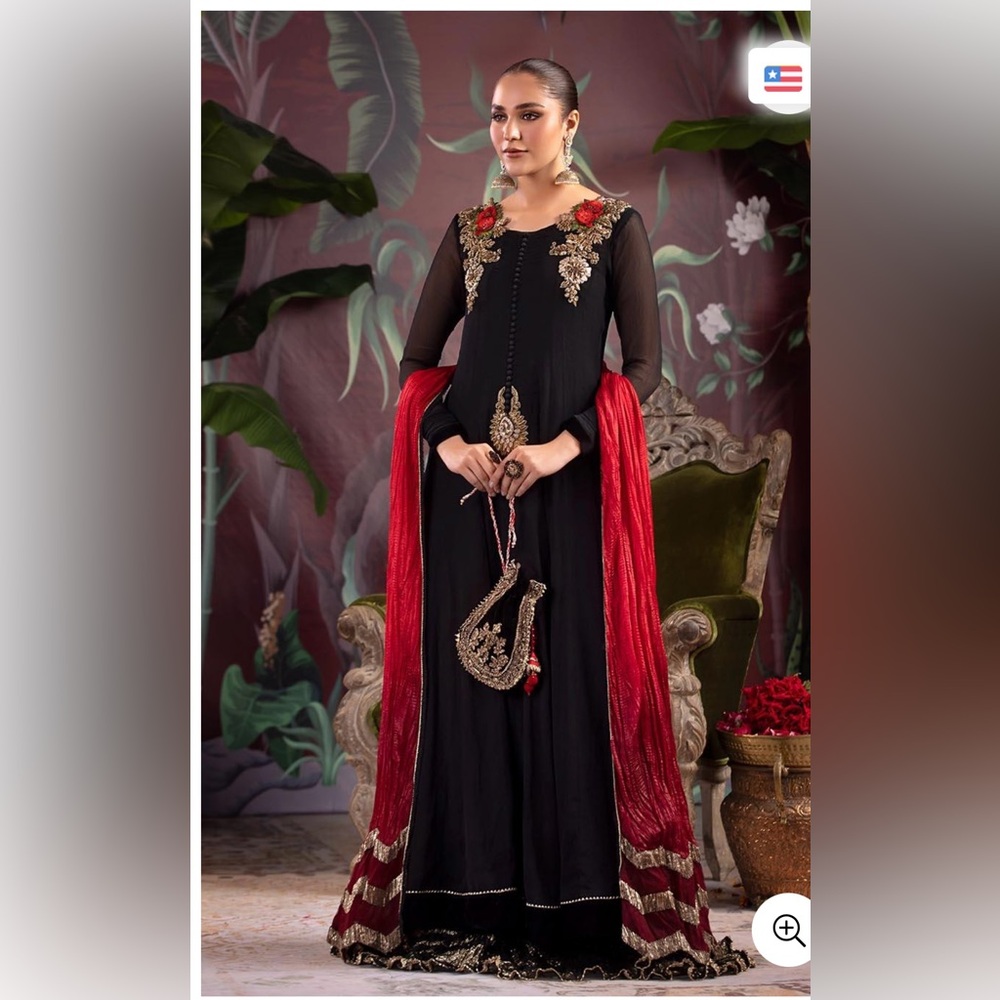 Elegant Black and Red Embroidered Dress